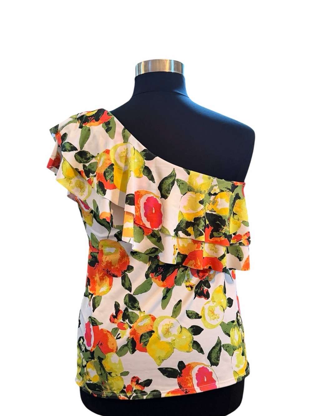Cacique Citrus One-Shoulder Ruffled Tankini Top Size 18 - Picture 2 of 5
